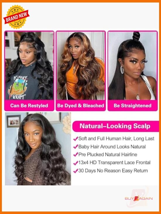 28 Inch Body Wave Lace Front Wig Human Hair Pre Plucked Transparent 13x4 Lace main image 4